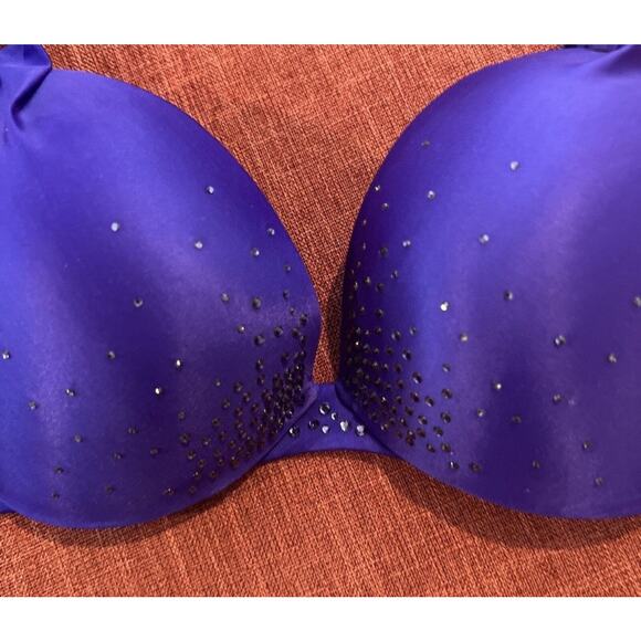 VICTORIA’S SECRET Plunge Satin Midnight Blue W/ Padded Bra Size 34C - Picture 10 of 10